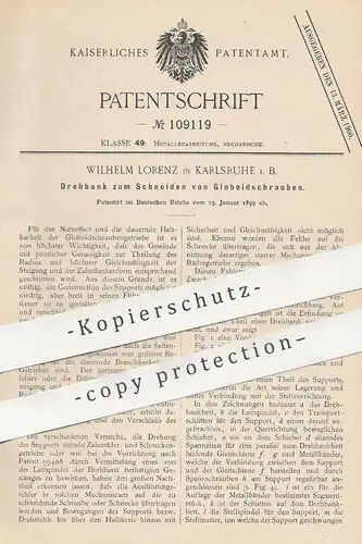 original Patent - Wilhelm Lorenz , Karlsruhe , 1899 , Drehbank zum Schneiden von Globoidschrauben | Schrauben , Getriebe