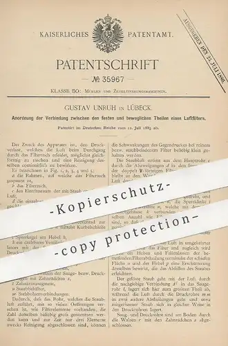 original Patent - Gustav Unruh , Lübeck , 1885 , Verbindung der Luftfilter - Teile | Mühle , Mühlen , Filter , Filtern