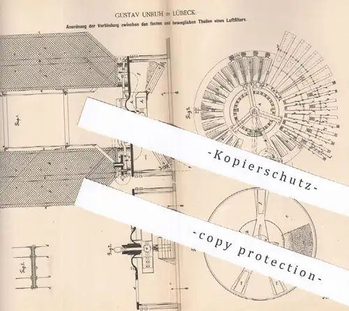 original Patent - Gustav Unruh , Lübeck , 1885 , Verbindung der Luftfilter - Teile | Mühle , Mühlen , Filter , Filtern