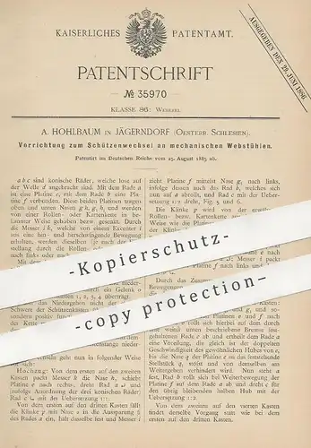 original Patent - A. Hohlbaum , Jägerndorf , Österr. Schlesien , 1885 , Schützenwechsel am mechanischen Webstuhl | Weber