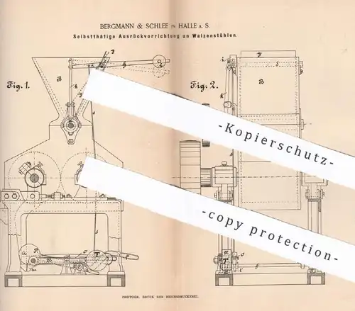 original Patent - Bergmann & Schlee , Halle / Saale 1884 , Ausrücker am Walzenstuhl | Mühle , Mühlen , Getreide , Müller