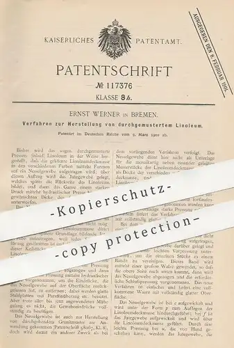 original Patent - Ernst Werner , Bremen , 1900 , gemustertes Linoleum | Bodenbelag , Walzen , Fußboden , Presse