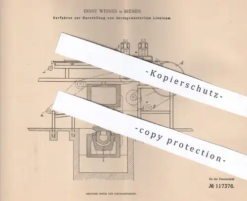 original Patent - Ernst Werner , Bremen , 1900 , gemustertes Linoleum | Bodenbelag , Walzen , Fußboden , Presse