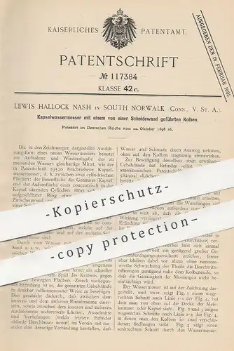 original Patent - Lewis Hallock Nash , South Norwalk , Connecticut USA , 1898 , Wassermesser | Kolben , Motor , Zylinder