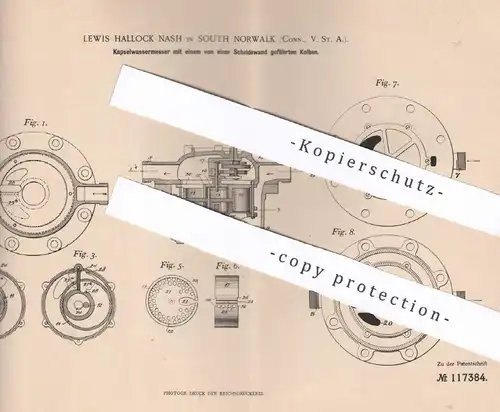 original Patent - Lewis Hallock Nash , South Norwalk , Connecticut USA , 1898 , Wassermesser | Kolben , Motor , Zylinder