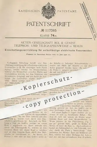 original Patent - AG Mix & Genest , Telephon- & Telegraphenwerke Berlin , 1900 , Einschalter für elektrische Feuermelder