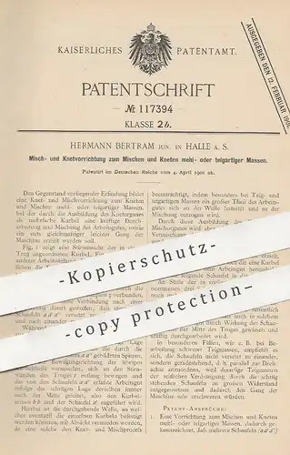 original Patent - Hermann Bertram , Halle / Saale , 1900 , Mischen u. Kneten von Teig | Mehl , Bäcker , Bäckerei !!