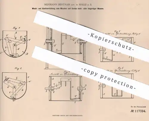 original Patent - Hermann Bertram , Halle / Saale , 1900 , Mischen u. Kneten von Teig | Mehl , Bäcker , Bäckerei !!