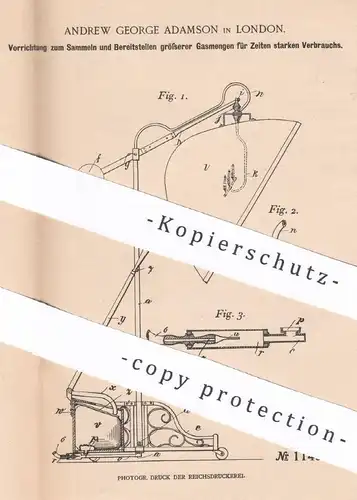 original Patent - Andrew George Adamson , London , England , 1899 , Sammeln von Gas | Photography , Gasglühlicht !
