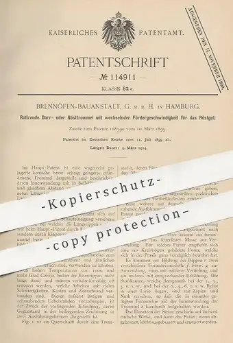 original Patent - Brennöfen Bauanstalt GmbH , Hamburg , 1899 , Rotierende Darrtrommel u. Rösttrommel | Rösten , Darre !!