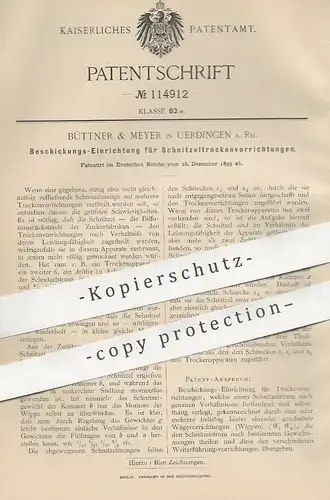 original Patent - Büttner & Meyer , Uerdingen / Rhein , 1899 , Beschickung bei Schnitzeltrockenvorrichtung | Trocknung