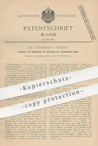 original Patent - Dr. J. H. Ziegler , Zürich , Schweiz , 1899 , Darst. der Aldoxime der aromatischen Reihe | Gattermann