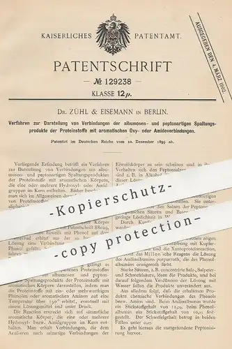 original Patent - Dr. Zühl & Eisemann , Berlin , 1899 , Spaltungsprodukte der Proteïnstoffe | Protein , Proteïn | Säure