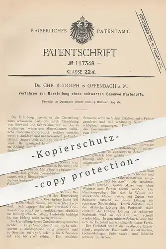 original Patent - Dr. Chr. Rudolph , Offenbach / Main , 1899 , Darst. von schwarzem Baumwollfarbstoff | Baumwolle !!