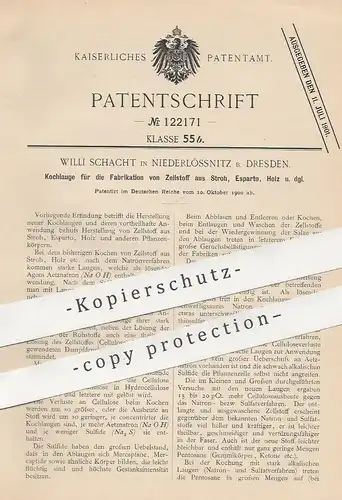 original Patent - Willi Schacht , Niederlössnitz / Dresden , 1900 , Kochlauge zur Herst. von Zellstoff aus Stroh , Holz