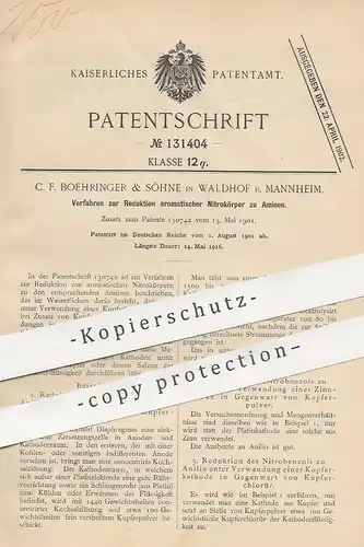 original Patent - C. F. Boehringer & Söhne , Waldhof / Mannheim , 1901 , Reduktion aromatischer Nitrokörper zu Aminen