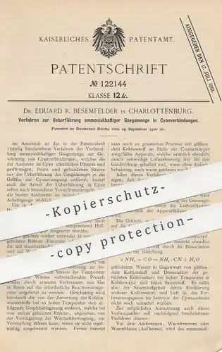 original Patent - Dr. Eduard R. Besemfelder , Berlin / Charlottenburg , 1900 , Überführung ammoniakhaltiger Gasgemenge