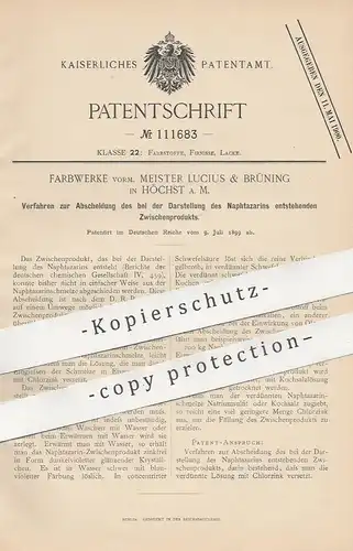 original Patent - Farbwerke vorm. Meister Lucius & Brüning , Höchst / Main , 1899 , Darstellung von Naphtazarin | Farbe