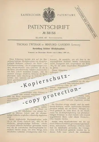 original Patent - Thomas Twynam , Minford Gardens , London , England , 1886 , lösliche Alkaliphosphate | Eisen , Stahl