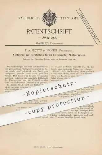 original Patent - P. A. Mottu , Nantes , Frankreich , 1893 , farbige Photographien | Bilder , Photo , Foto , Photography