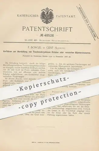 original Patent - F. Borgel , Genf Schweiz , 1888 , Taschenuhr Gehäuse | Schmuck | Uhr , Uhren , Juwelier , Goldschmied