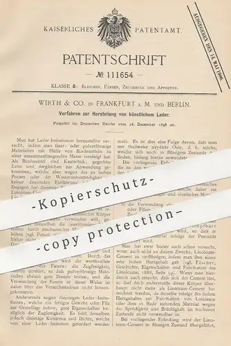 original Patent - Wirth & Co. Frankfurt am Main / Berlin , 1898 , künstliches Leder | Lederimitat | Gerber , Linolium !