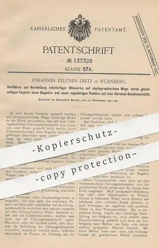 original Patent - Johannes Zeltner - Dietz , Nürnberg , 1900 , Herstellung reliefartiger Bilder | Relief , Photo , Kopie