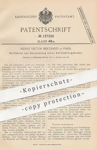 original Patent - Henry Victor Bertrand , Paris Frankreich , 1902 , Verstählungsbad | Stahl , Eisen , Metall , Gusseisen