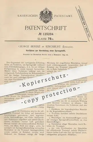 original Patent - George Beneké , Kingsbury , England , 1899 , Sprengstoff - Herstellung | Sprengstoffe | Waffen | Gas