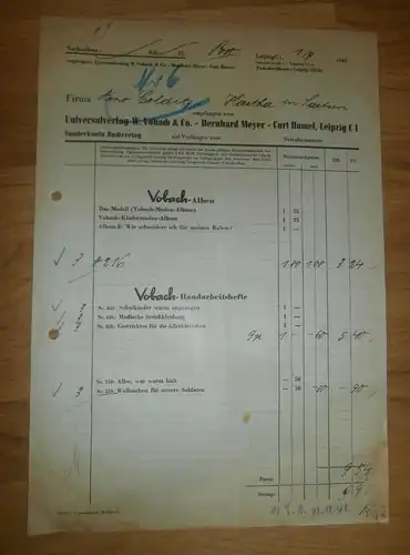 altes Dokument - W. Vobach & Co in Leipzig , 1942, Meyer , Hamel , Verlag ,  A. Colditz in Hartha i. Sa !!!
