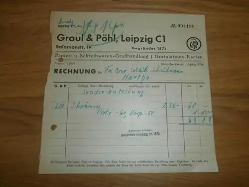 altes Dokument - Graul & Pöhl in Annaberg i. Erzgebirge , 1944 , Papierhandlung ,  A. Colditz in Hartha i. Sa !!!