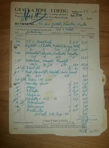 altes Dokument - Graul & Pöhl in Annaberg i. Erzgebirge , 1944 , Papierhandlung ,  A. Colditz in Hartha i. Sa !!!