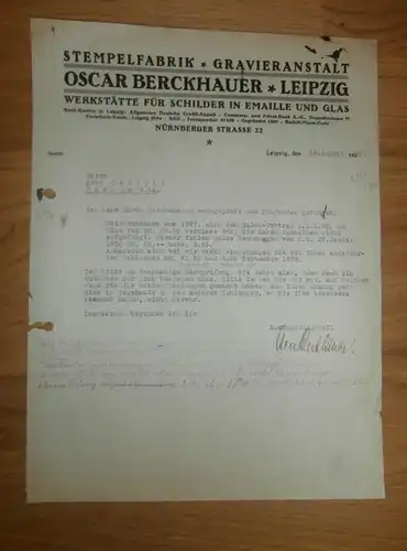 altes Dokument - Oscar Berckhauer in Leipzig , 1930, Stempelfabrik , Stempel , A. Colditz in Hartha i. Sa !!!