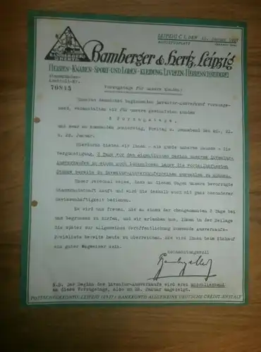 altes Dokument - Bamberger & Hertz in Leipzig , 1927, Bekleidung , Schneiderei , A. Colditz in Hartha i. Sa !!!