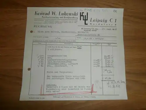 altes Dokument - Konrad W. Lukowski in Leipzig , 1952 , Postkarten-Verlag , A. Colditz in Hartha i. Sa !!!