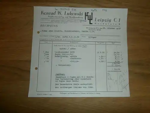 altes Dokument - Konrad W. Lukowski in Leipzig , 1952 , Postkarten-Verlag , A. Colditz in Hartha i. Sa !!!