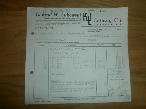 altes Dokument - Konrad W. Lukowski in Leipzig , 1952 , Postkarten-Verlag , A. Colditz in Hartha i. Sa !!!
