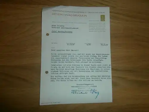 altes Dokument - Offizin Haag-Drugulin in Leipzig , 1950 , Druckerei und Verlag , A. Colditz in Hartha i. Sa !!!