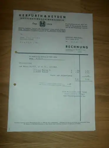 altes Dokument - Herfurth & Heyden in Leipzig , 1942 , Drahtheftmaschinenfabrik , Mölkau  A. Colditz in Hartha i. Sa !!!