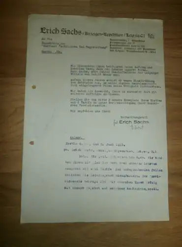 altes Dokument - Erich Sachs in Leipzig , 1933 , Anzeigen Expedition , Europahaus , A. Colditz in Hartha i. Sa !!!