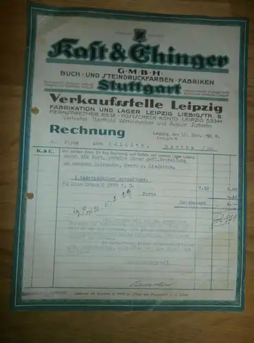 altes Dokument - Kaft & Ehinger in Leipzig , 1928 , Steindruckfarben , Farben , A. Colditz in Hartha i. Sa !!!