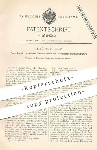 original Patent - J. F. Rühne , Berlin , 1890 , Brennofen | Ringofen | Ofen für Ton , Steingut | Ofenbauer !!!