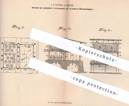 original Patent - J. F. Rühne , Berlin , 1890 , Brennofen | Ringofen | Ofen für Ton , Steingut | Ofenbauer !!!