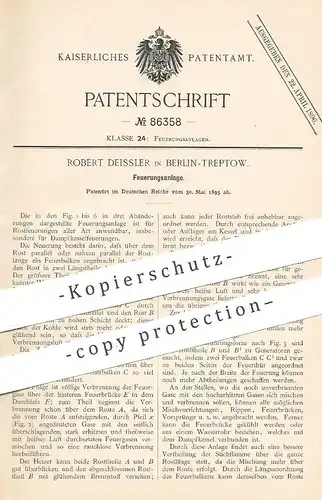 original Patent - Robert Deissler , Berlin Treptow , 1895 , Feuerungsanlage | Feuerung , Ofen , Ofenbauer | Dampfkessel