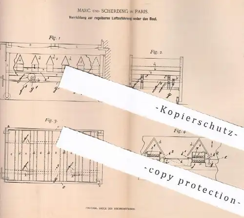 original Patent - Marc und Scherding , Paris , Frankreich , 1895 , Luftzuführung unter Ofenrost | Ofen , Ofenbauer !!