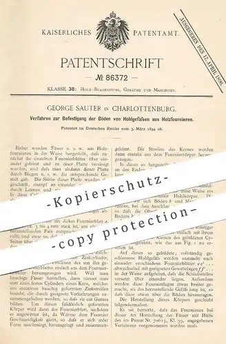original Patent - George Sauter , Berlin / Charlottenburg , 1894 , Befestigung des Bodens vom Fass aus Holzfurnier