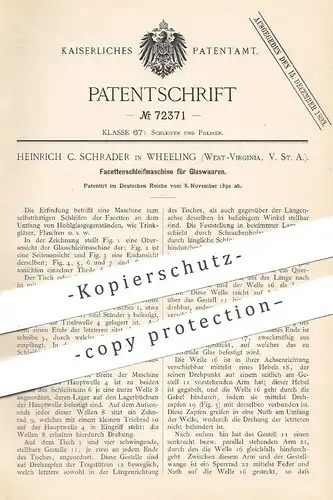 original Patent - Heinrich C. Schrader , Wheeling , West Virginia , USA | Facettenschleifmaschine für Glas | Schleifen