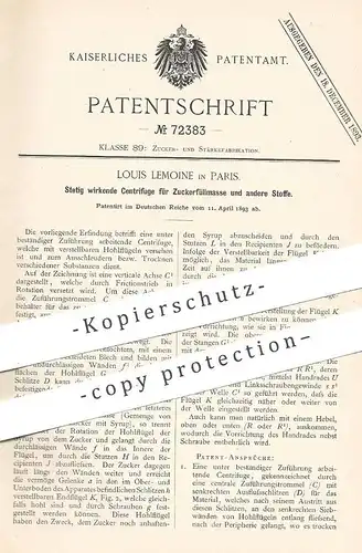 original Patent - Louis Lemoine , Paris , Frankreich , 1893 , Zentrifuge für Zuckerfüllmasse | Zucker , Zuckerfabrik !!