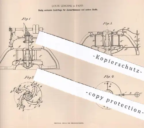 original Patent - Louis Lemoine , Paris , Frankreich , 1893 , Zentrifuge für Zuckerfüllmasse | Zucker , Zuckerfabrik !!