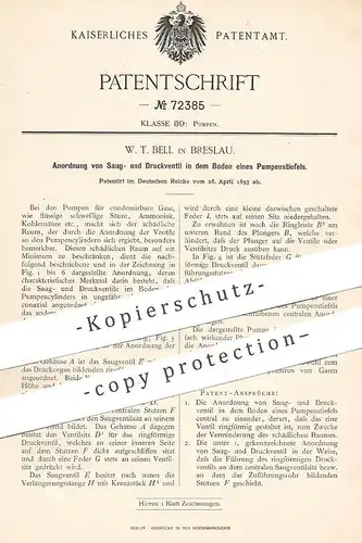 original Patent - W. T. Bell , Breslau , Polen , 1893 , Anordnung von Saug- und Druckventil an Pumpen | Pumpe !!